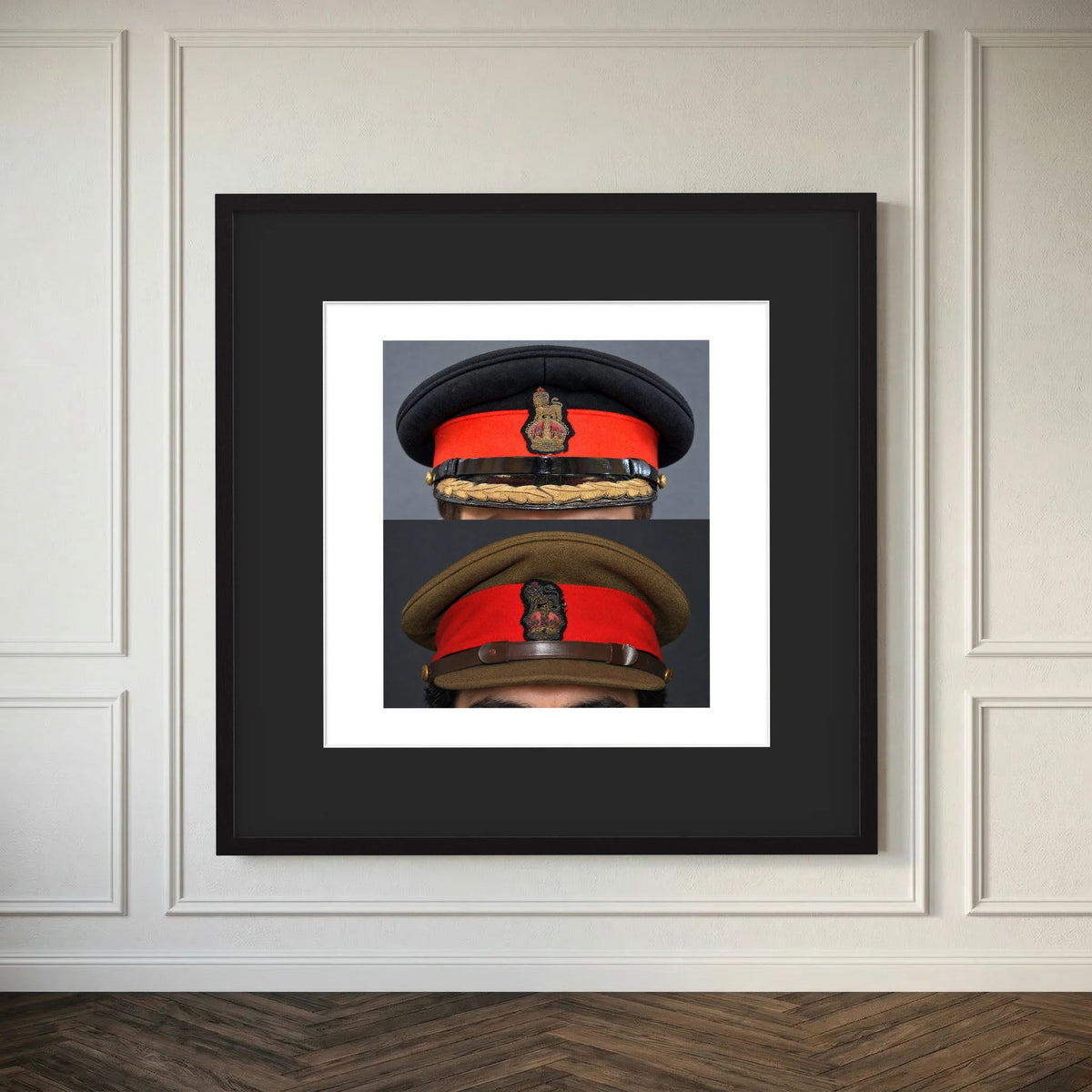 British Army WWII Brigadier Visor Dress and Khaki Caps — composite presentation mockup