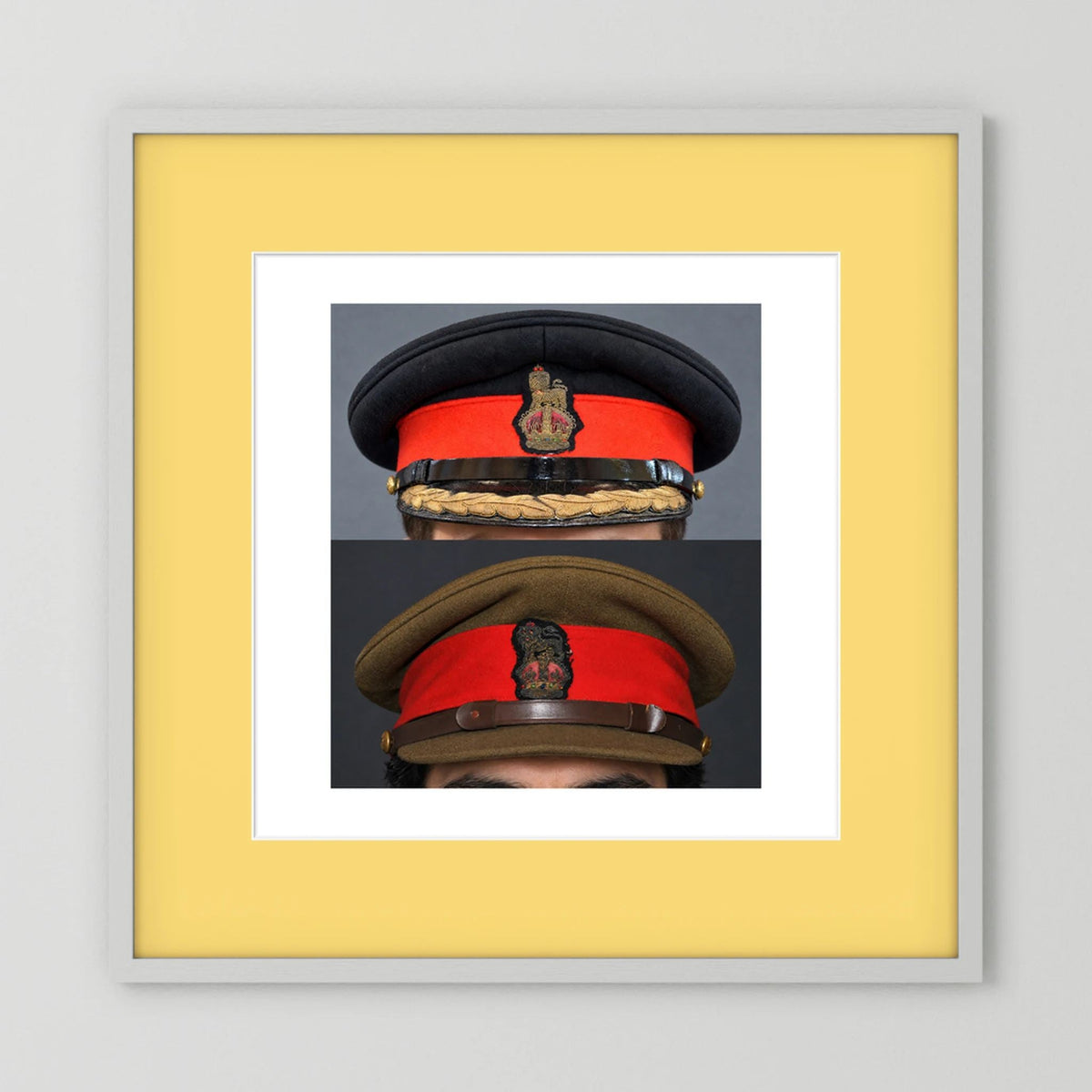 British Army WWII Brigadier Visor Dress and Khaki Caps — composite presentation mockup