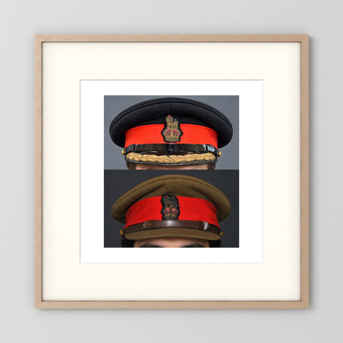 British Army WWII Brigadier Visor Dress and Khaki Caps — composite presentation mockup