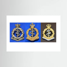 Composite image showing British Royal Army Medical Corps Victorian, World War 2 & Post-1953 Bi-metal versions