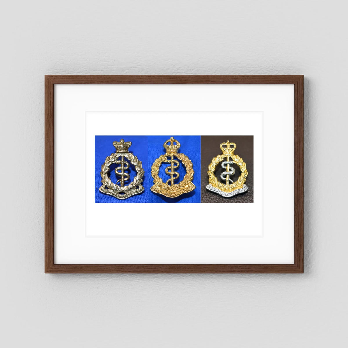 Composite image showing British Royal Army Medical Corps Victorian, World War 2 & Post-1953 Bi-metal versions