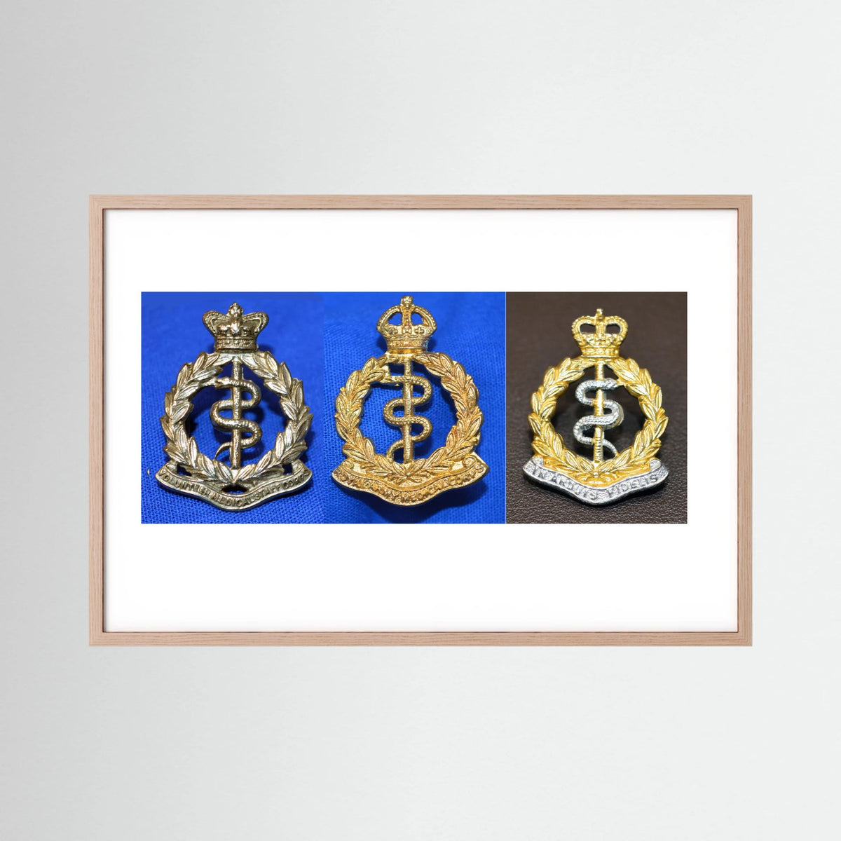 Composite image showing British Royal Army Medical Corps Victorian, World War 2 & Post-1953 Bi-metal versions