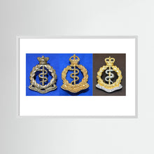 Composite image showing British Royal Army Medical Corps Victorian, World War 2 & Post-1953 Bi-metal versions