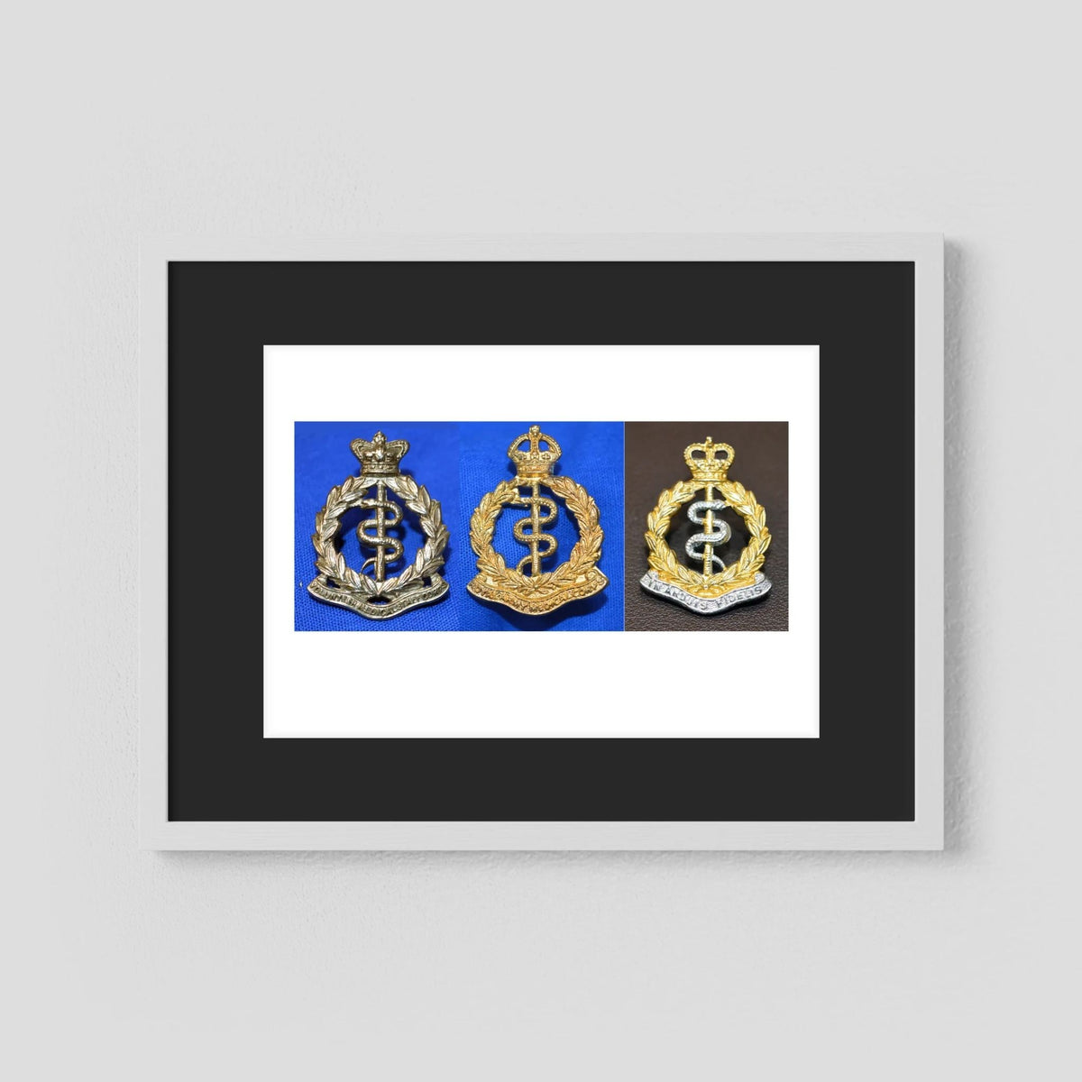 Composite image showing British Royal Army Medical Corps Victorian, World War 2 & Post-1953 Bi-metal versions