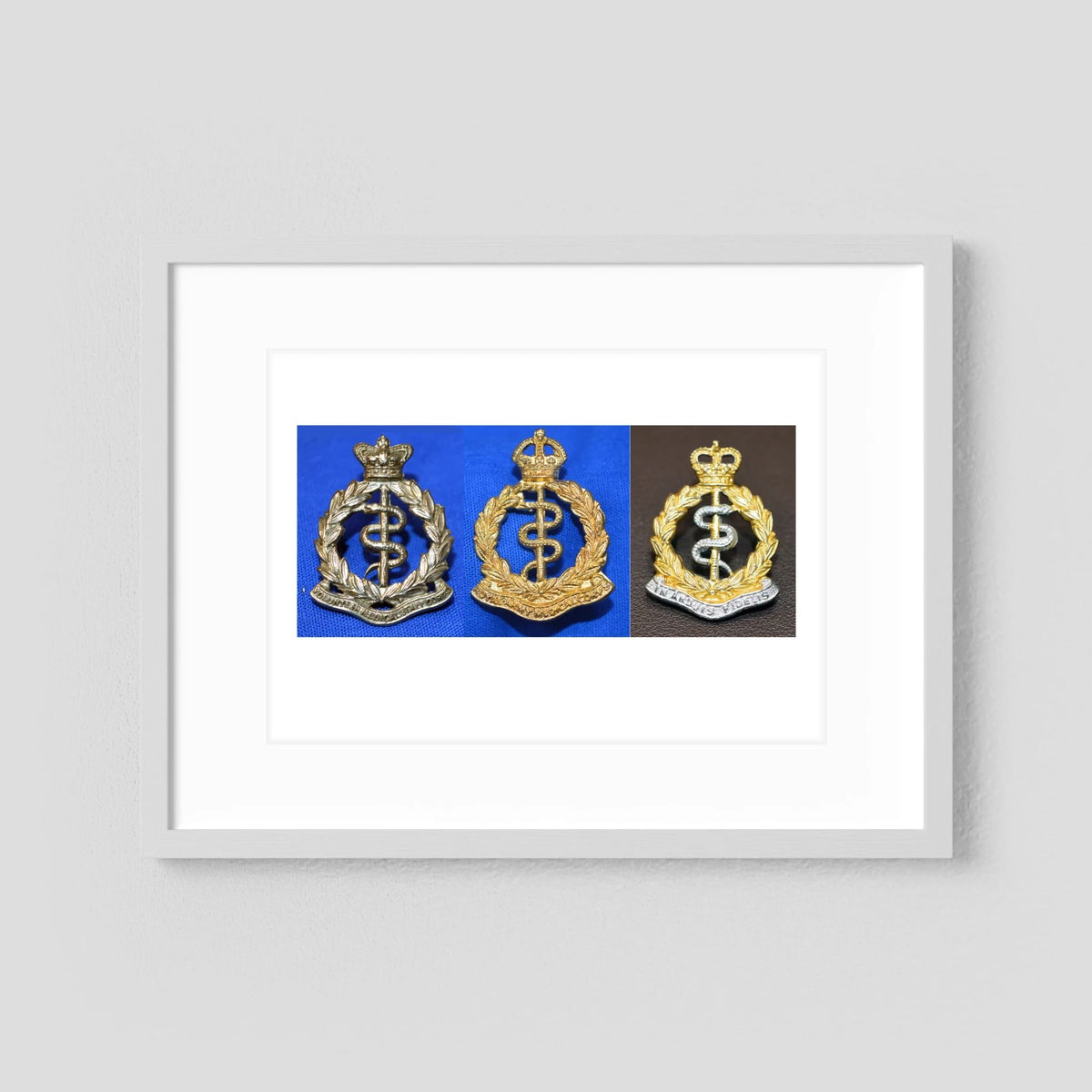 Composite image showing British Royal Army Medical Corps Victorian, World War 2 & Post-1953 Bi-metal versions
