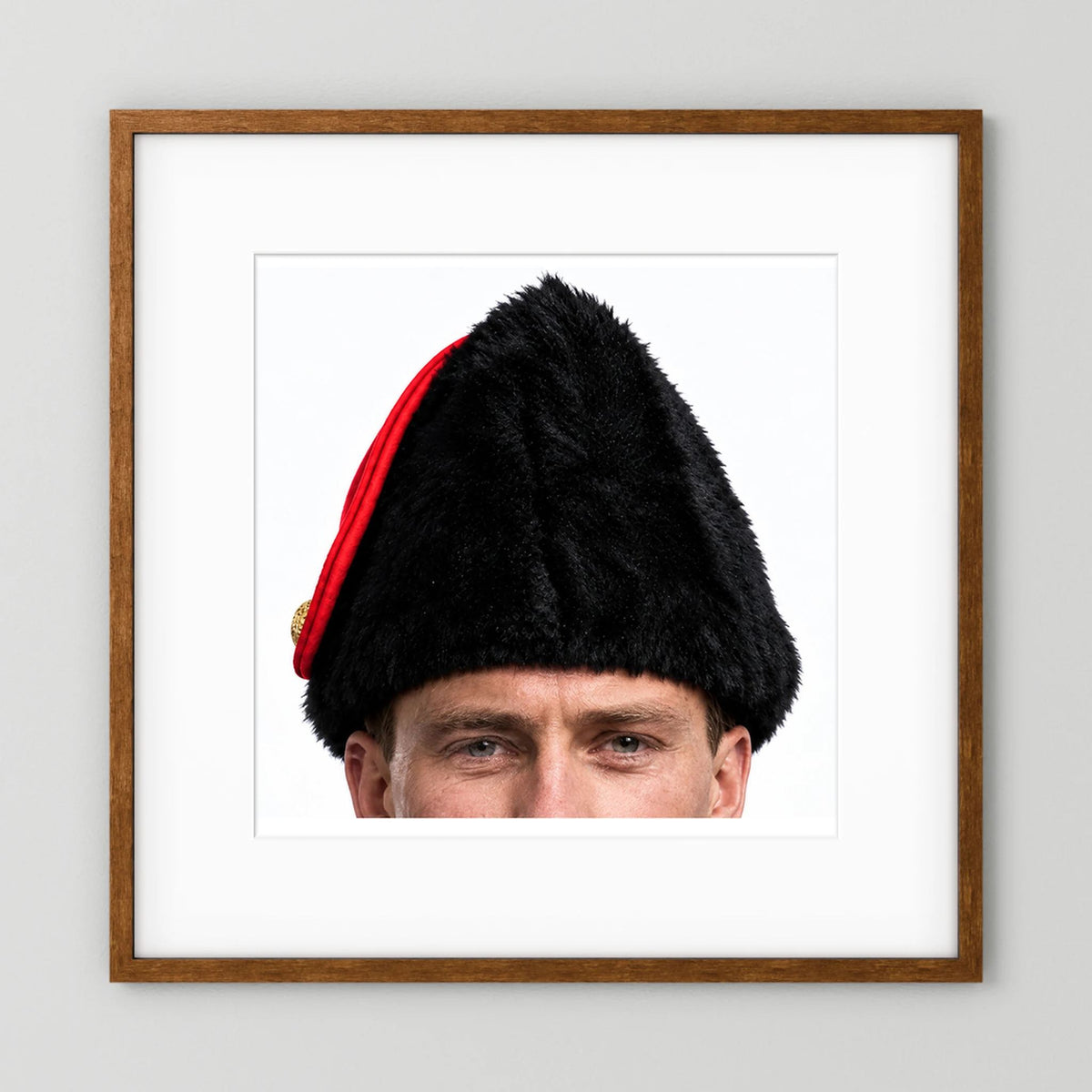 Canadian Military Issue Royal Military College Winter Wedge Fur Hat, Jan.1986 — photograph displayed in a black wood frame mockup