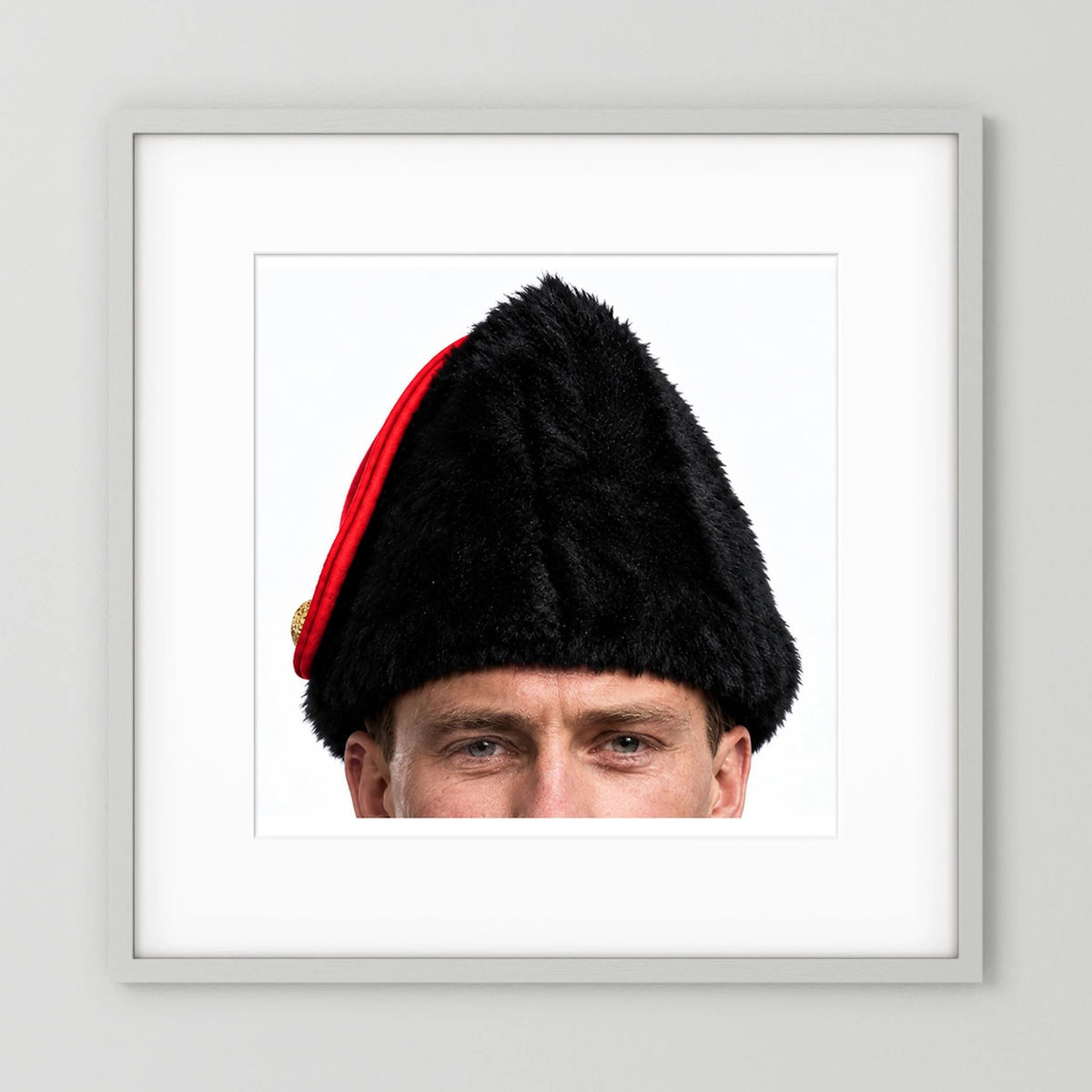Canadian Military Issue Royal Military College Winter Wedge Fur Hat, Jan.1986 — photograph displayed in a black wood frame mockup