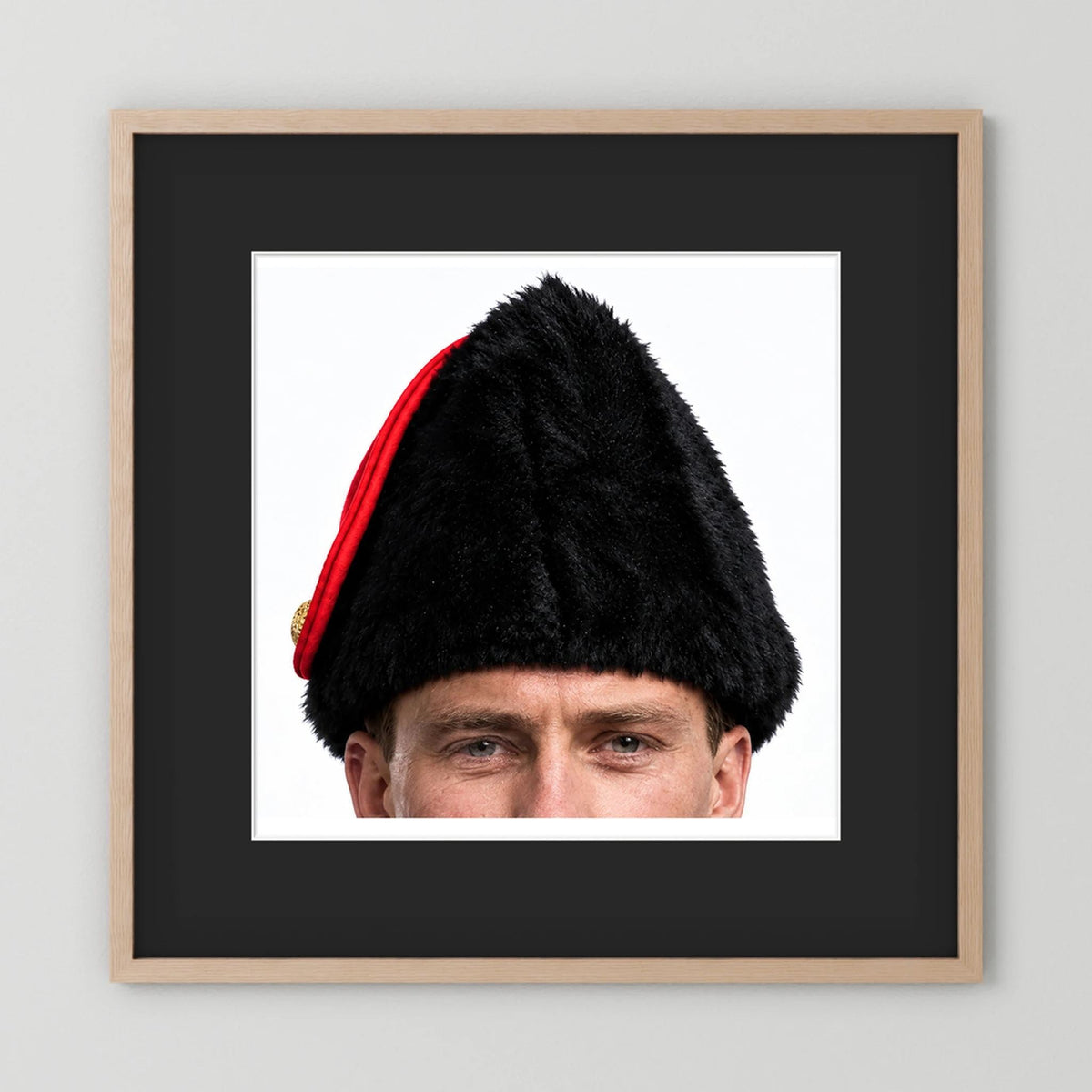 Canadian Military Issue Royal Military College Winter Wedge Fur Hat, Jan.1986 — photograph displayed in a black wood frame mockup