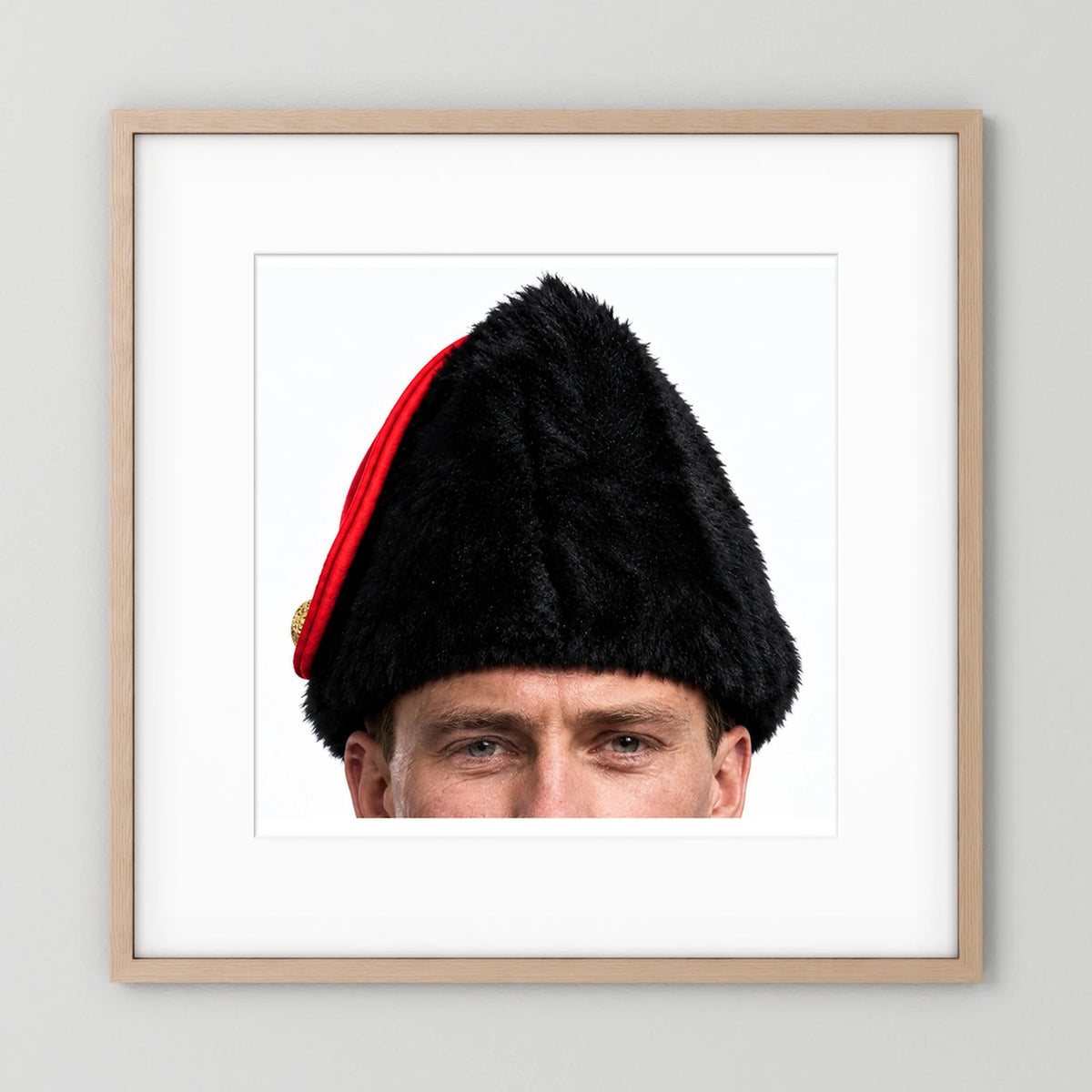 Canadian Military Issue Royal Military College Winter Wedge Fur Hat, Jan.1986 — photograph displayed in a black wood frame mockup