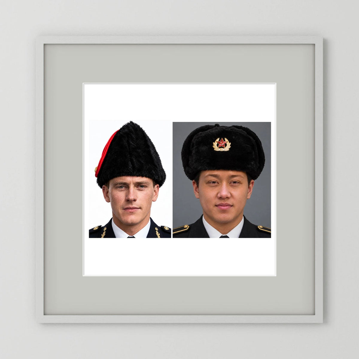 Composite image showing Canadian Military Winter Wedge Fur Hat and Russian Army Ushanka