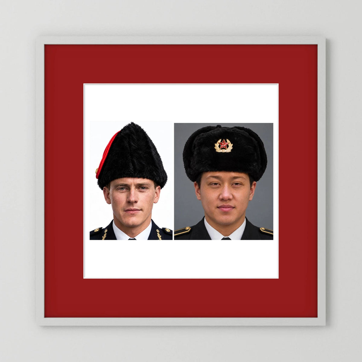 Composite image showing Canadian Military Winter Wedge Fur Hat and Russian Army Ushanka
