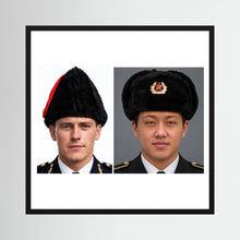 Composite image showing Canadian Military Winter Wedge Fur Hat and Russian Army Ushanka