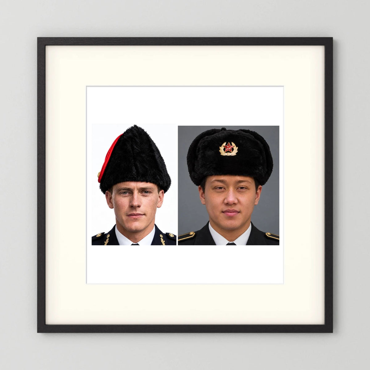 Composite image showing Canadian Military Winter Wedge Fur Hat and Russian Army Ushanka
