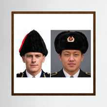 Composite image showing Canadian Military Winter Wedge Fur Hat and Russian Army Ushanka