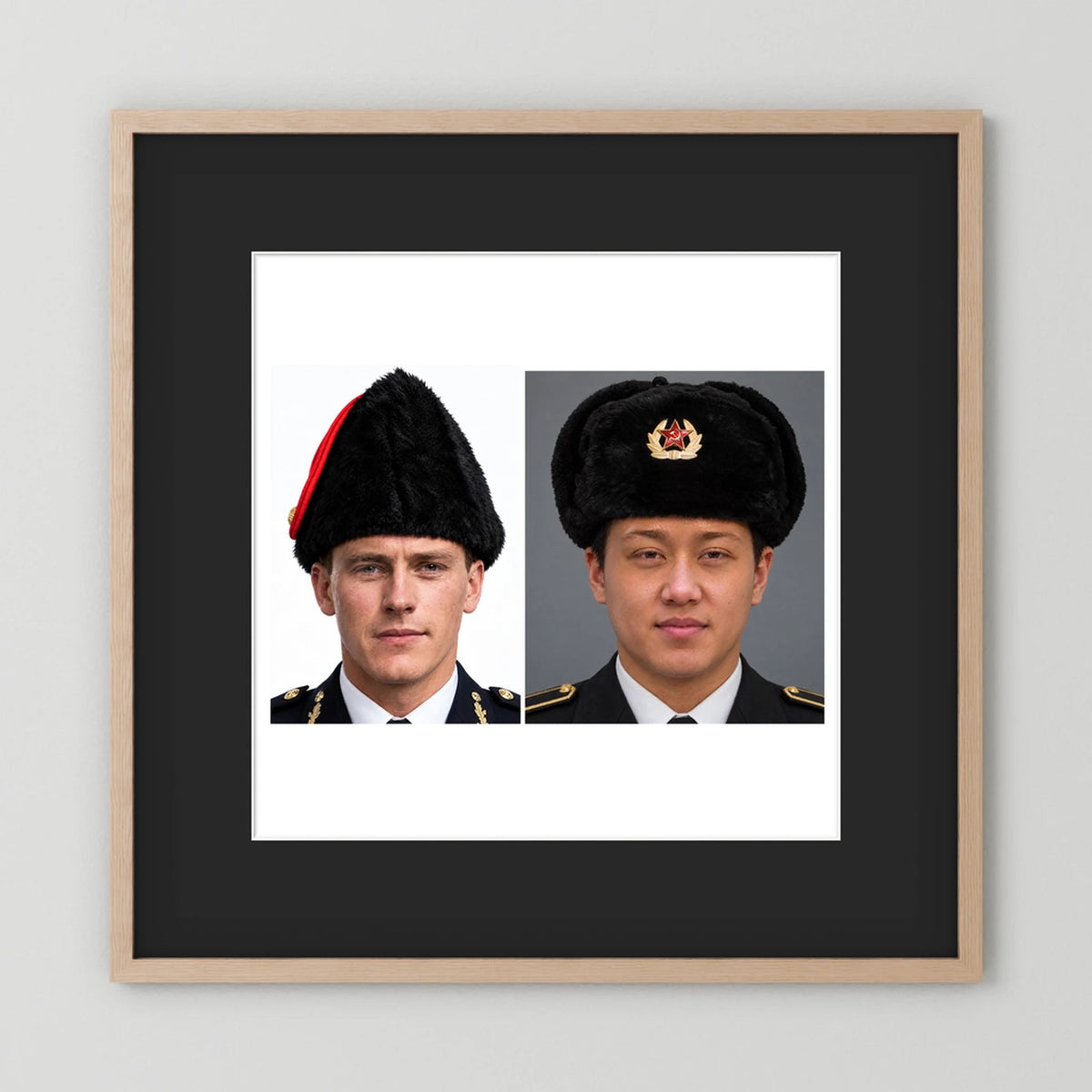 Composite image showing Canadian Military Winter Wedge Fur Hat and Russian Army Ushanka
