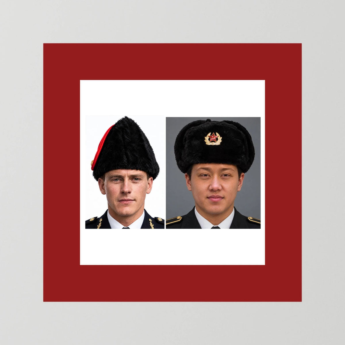 Composite image showing Canadian Military Winter Wedge Fur Hat and Russian Army Ushanka