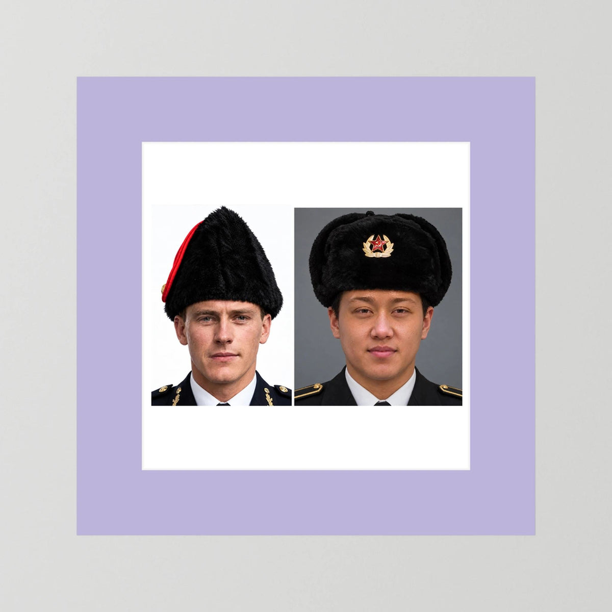 Composite image showing Canadian Military Winter Wedge Fur Hat and Russian Army Ushanka