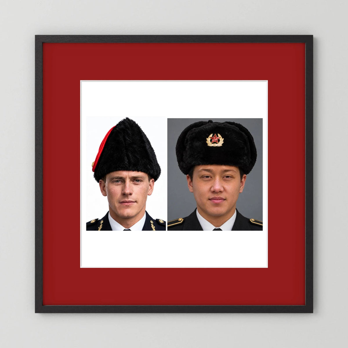 Composite image showing Canadian Military Winter Wedge Fur Hat and Russian Army Ushanka