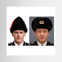 Composite image showing Canadian Military Winter Wedge Fur Hat and Russian Army Ushanka