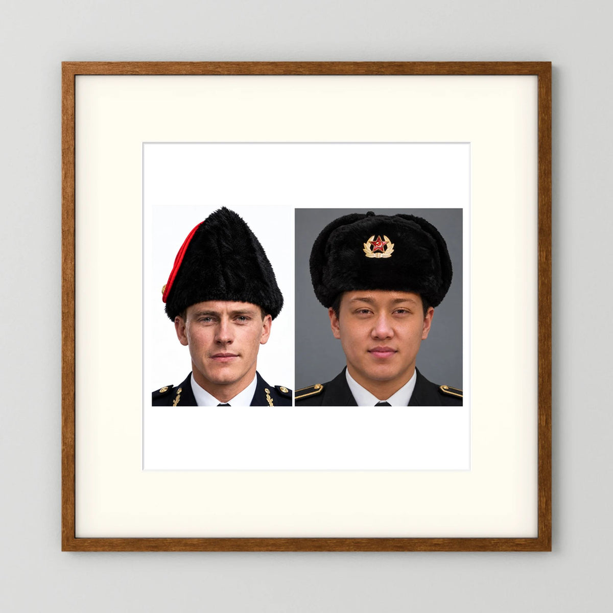 Composite image showing Canadian Military Winter Wedge Fur Hat and Russian Army Ushanka