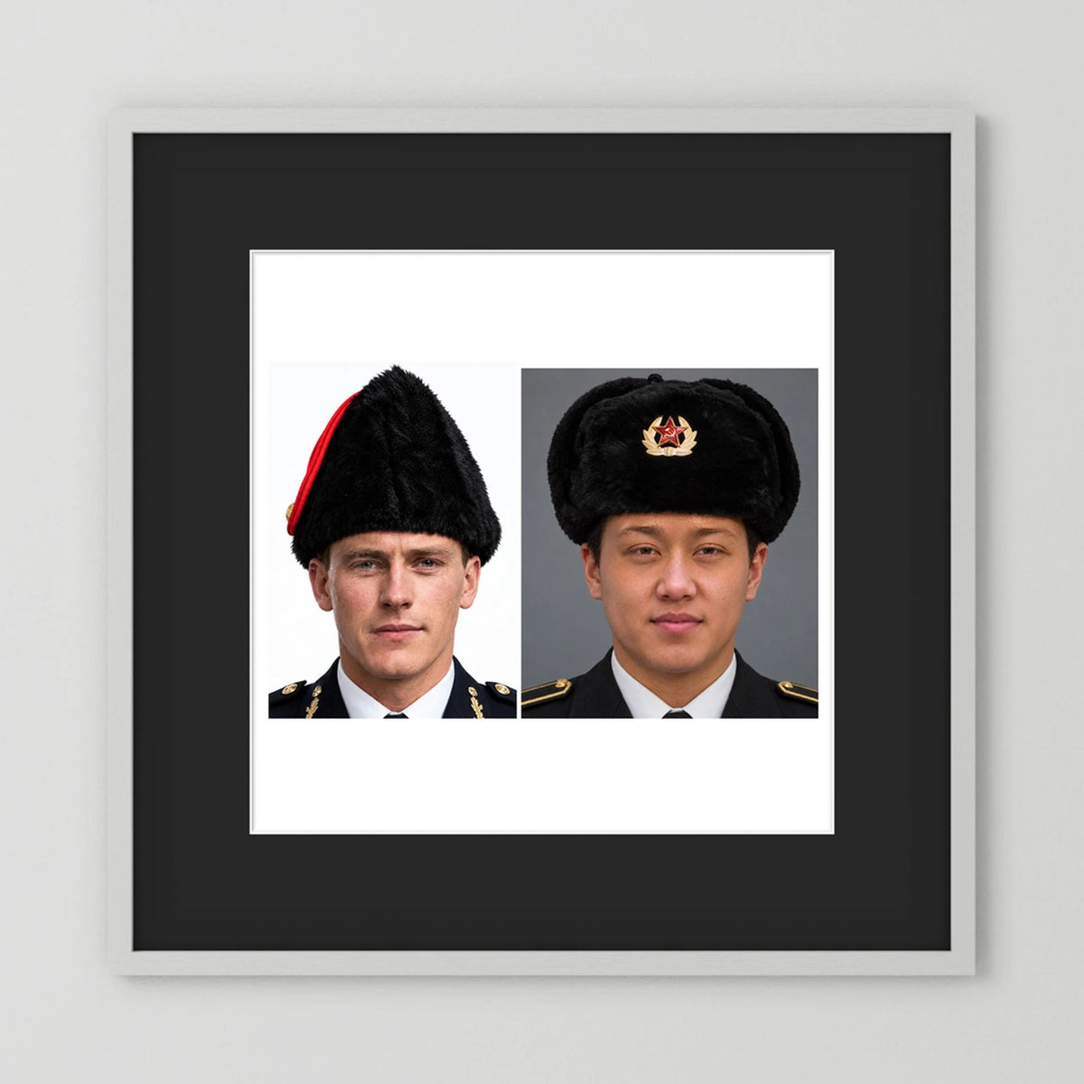 Composite image showing Canadian Military Winter Wedge Fur Hat and Russian Army Ushanka