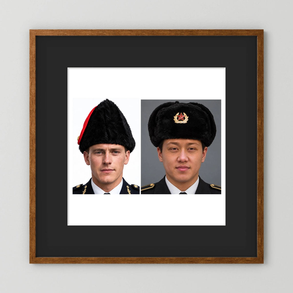 Composite image showing Canadian Military Winter Wedge Fur Hat and Russian Army Ushanka