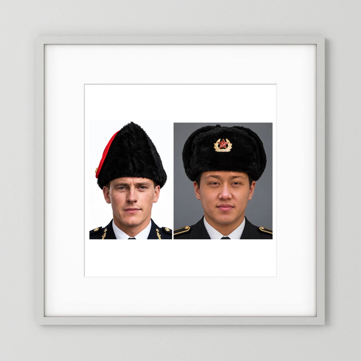 Composite image showing Canadian Military Winter Wedge Fur Hat and Russian Army Ushanka