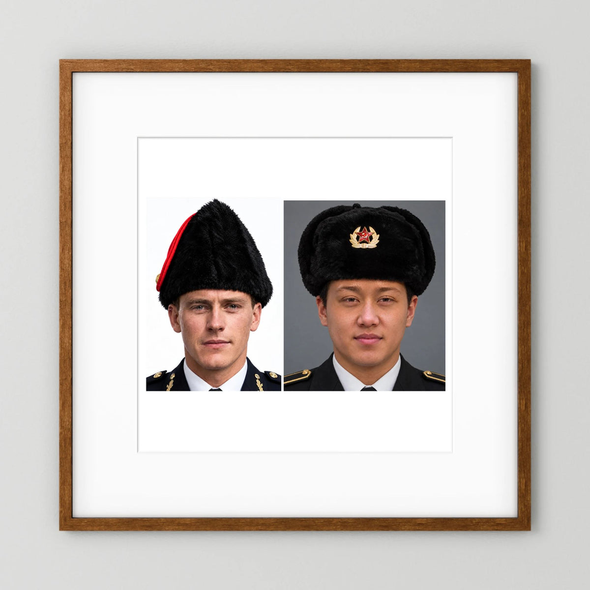 Composite image showing Canadian Military Winter Wedge Fur Hat and Russian Army Ushanka