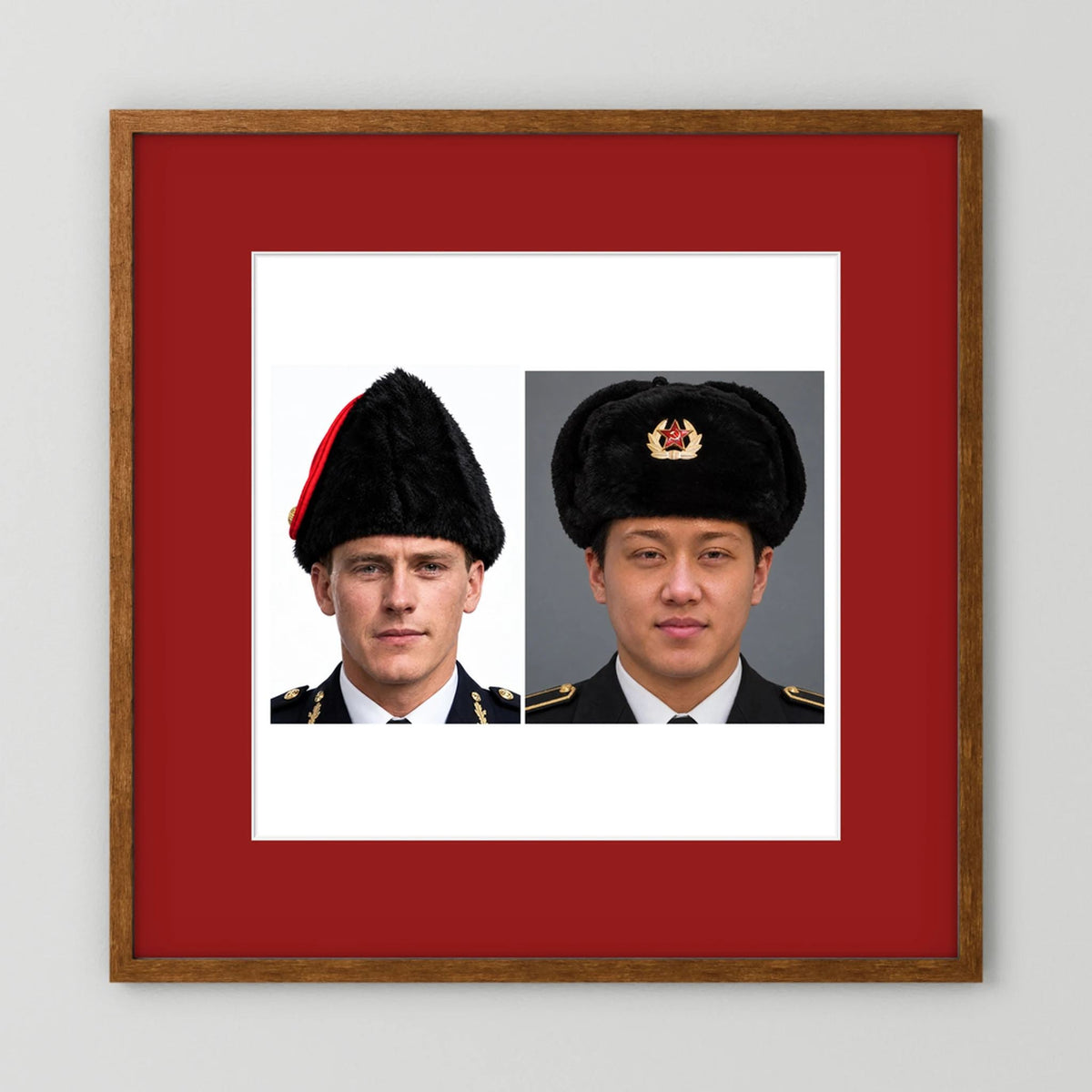Composite image showing Canadian Military Winter Wedge Fur Hat and Russian Army Ushanka