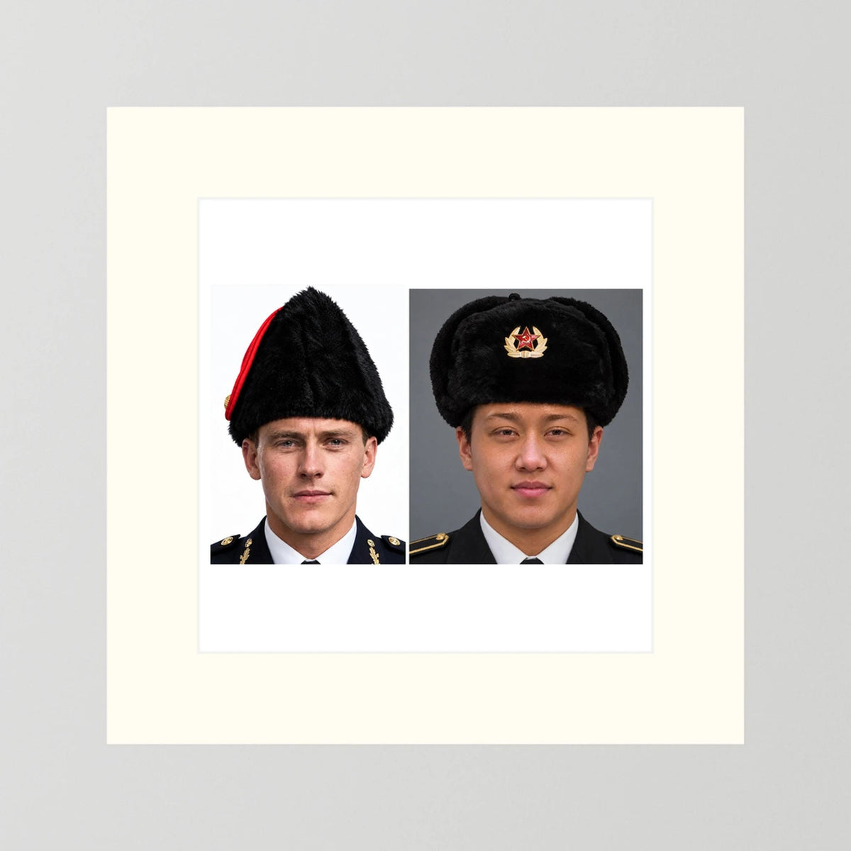 Composite image showing Canadian Military Winter Wedge Fur Hat and Russian Army Ushanka