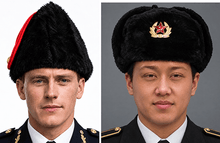Composite image showing Canadian Military Winter Wedge Fur Hat and Russian Army Ushanka