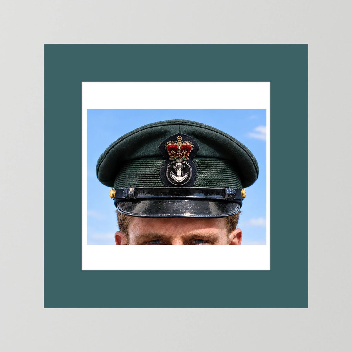 Canadian Royal Navy Officer Visor Cap 1969, H.M.S. Rainbow — photograph presentation mockup