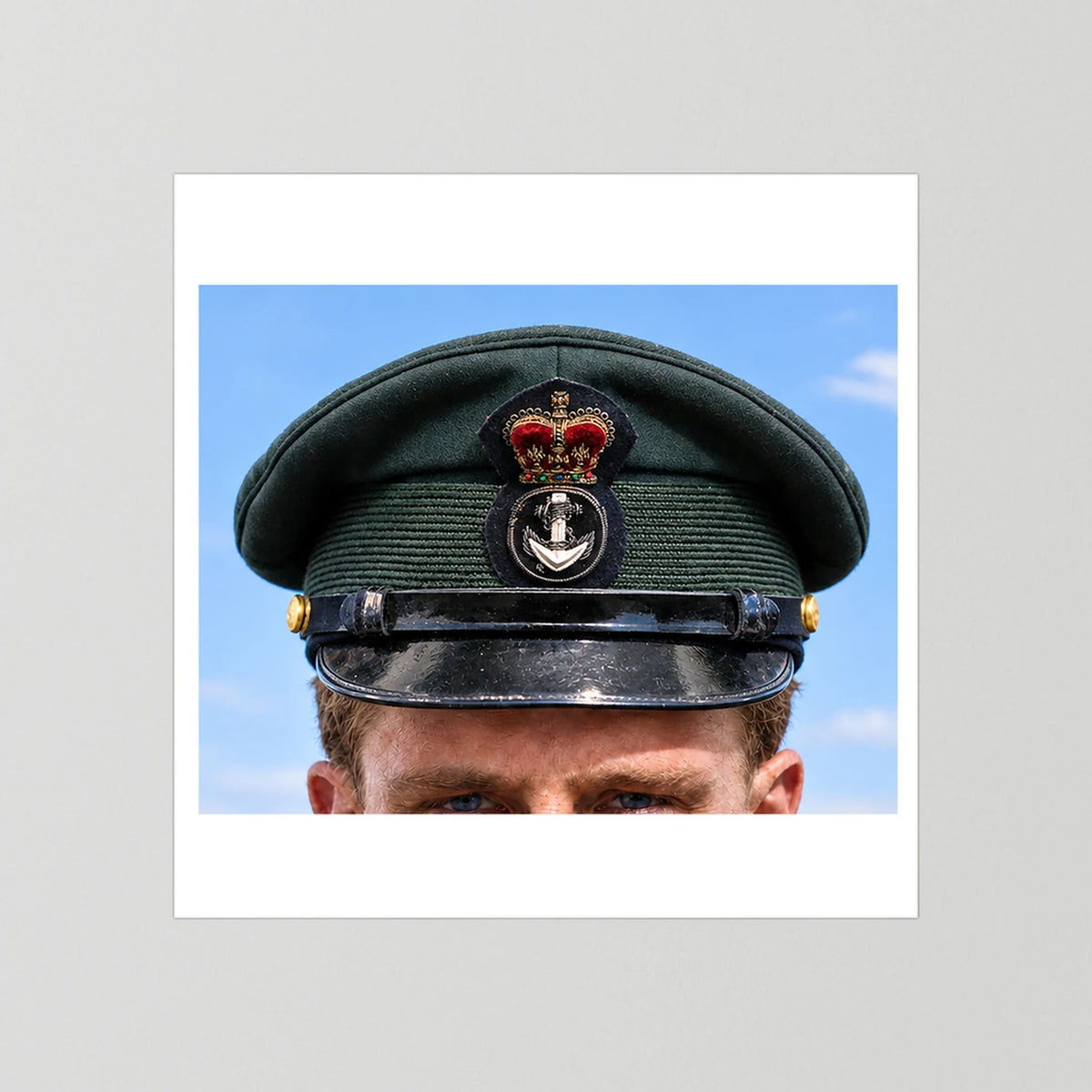 Canadian Royal Navy Officer Visor Cap 1969, H.M.S. Rainbow — photograph presentation mockup