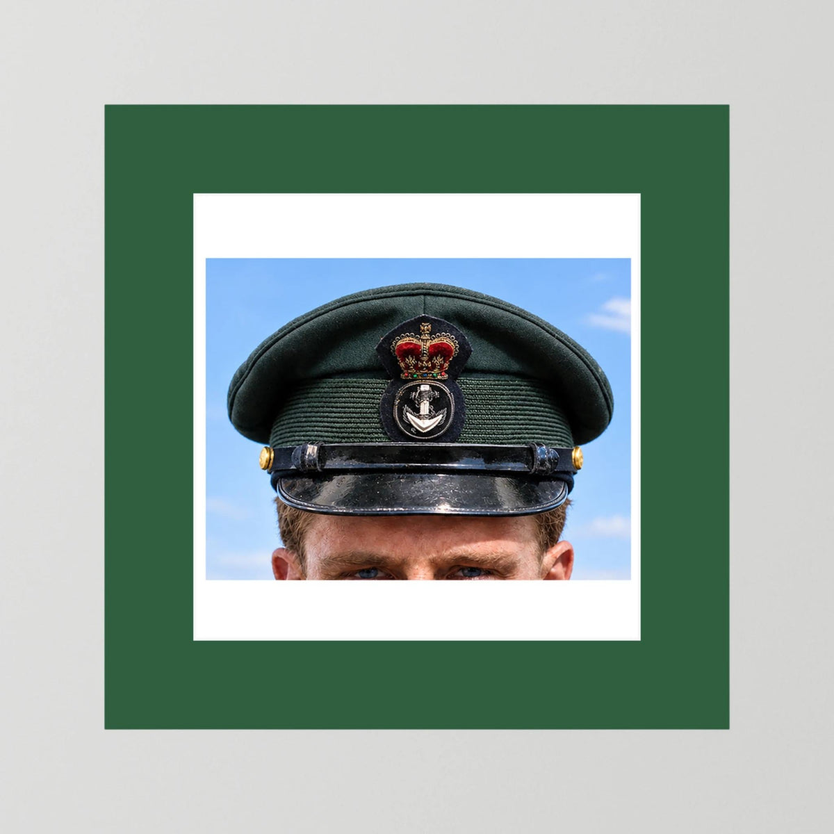 Canadian Royal Navy Officer Visor Cap 1969, H.M.S. Rainbow — photograph presentation mockup