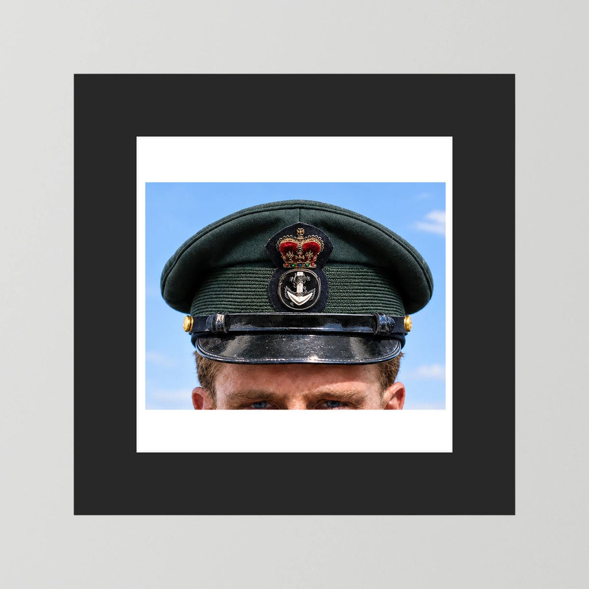 Canadian Royal Navy Officer Visor Cap 1969, H.M.S. Rainbow — photograph presentation mockup