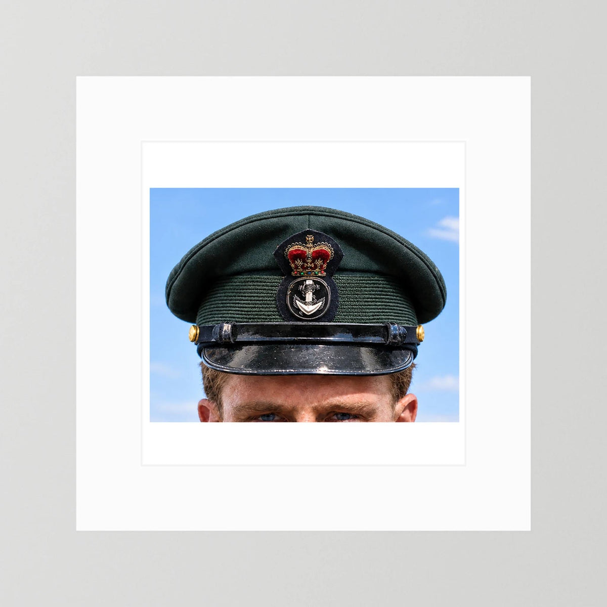 Canadian Royal Navy Officer Visor Cap 1969, H.M.S. Rainbow — photograph presentation mockup