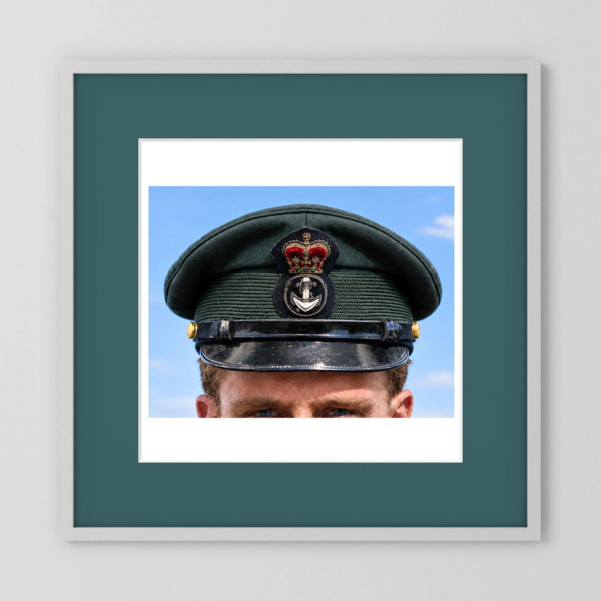 Canadian Royal Navy Officer Visor Cap 1969, H.M.S. Rainbow — photograph presentation mockup