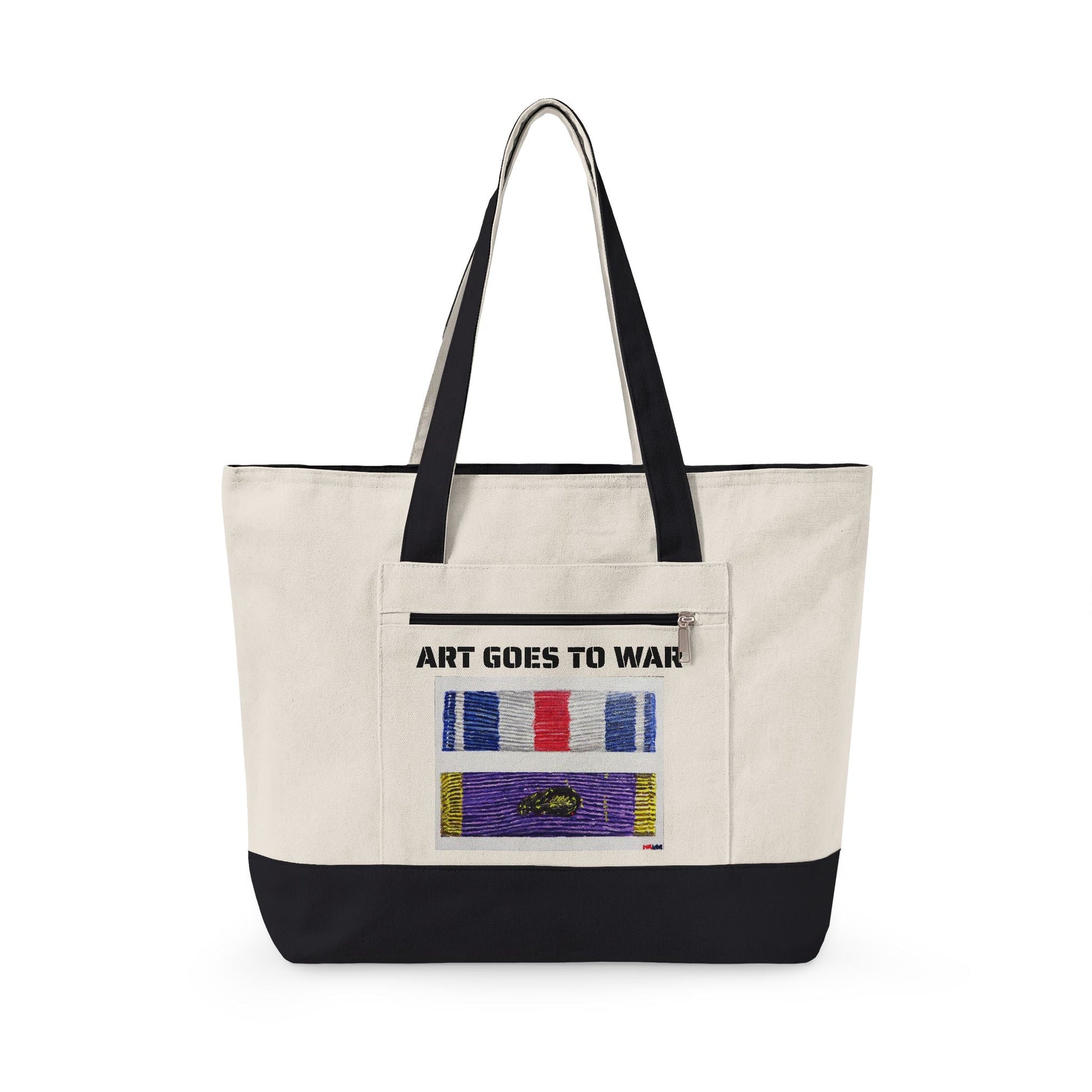 Canvas Tote — "Art Goes to War" Graphic Zippered Tote Bag - Art goes to War