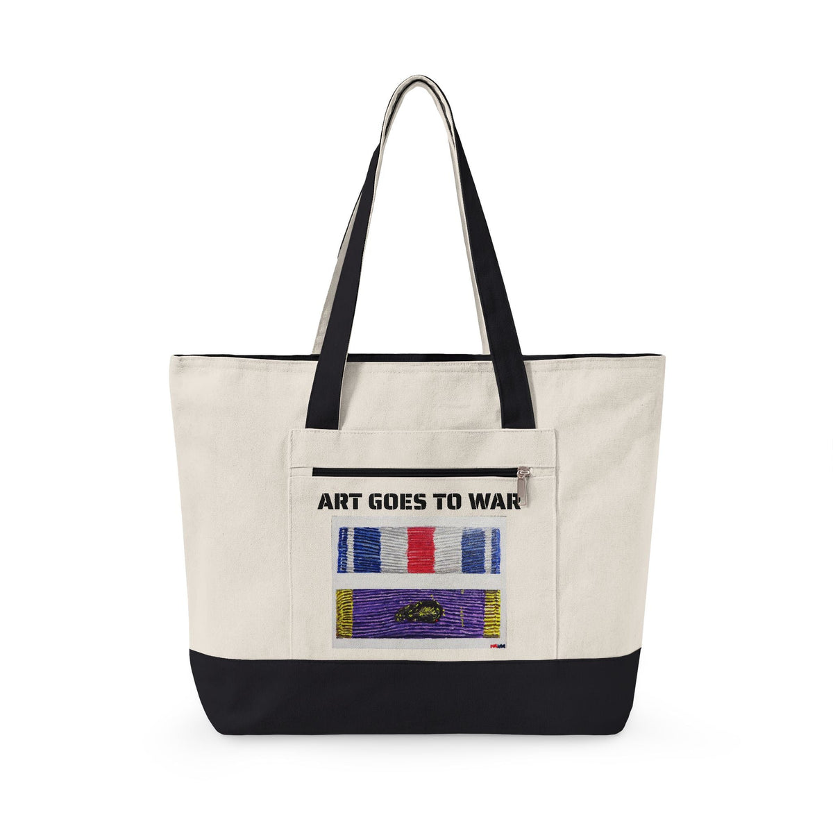 Canvas Tote — "Art Goes to War" Graphic Zippered Tote Bag — product photograph