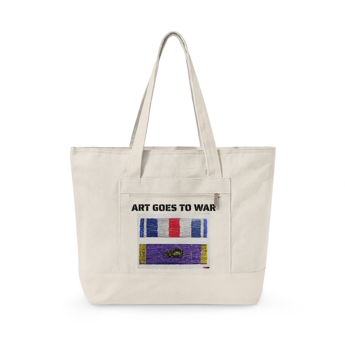 Canvas Tote — "Art Goes to War" Graphic Zippered Tote Bag - Art goes to War