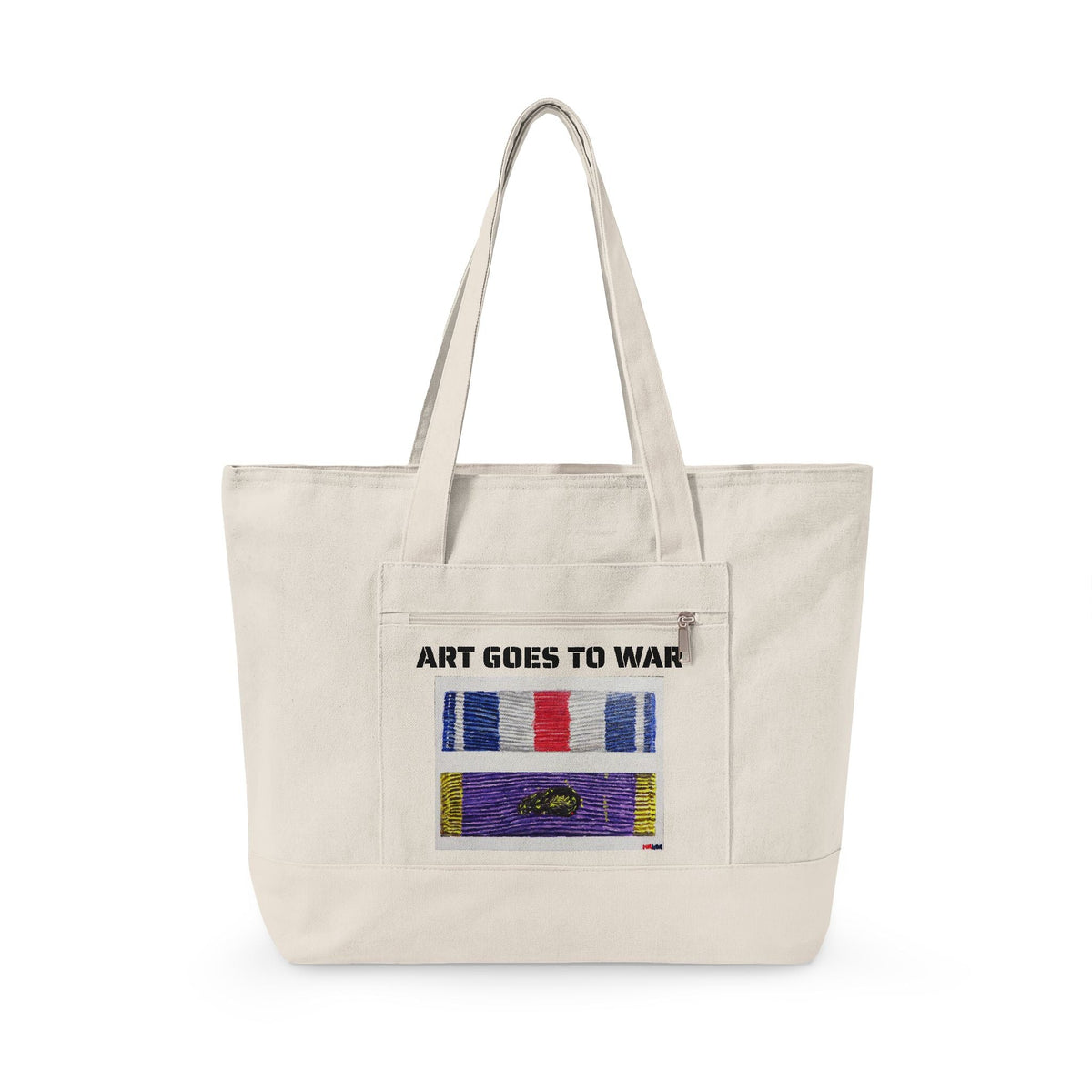 Canvas Tote — "Art Goes to War" Graphic Zippered Tote Bag - Art goes to War