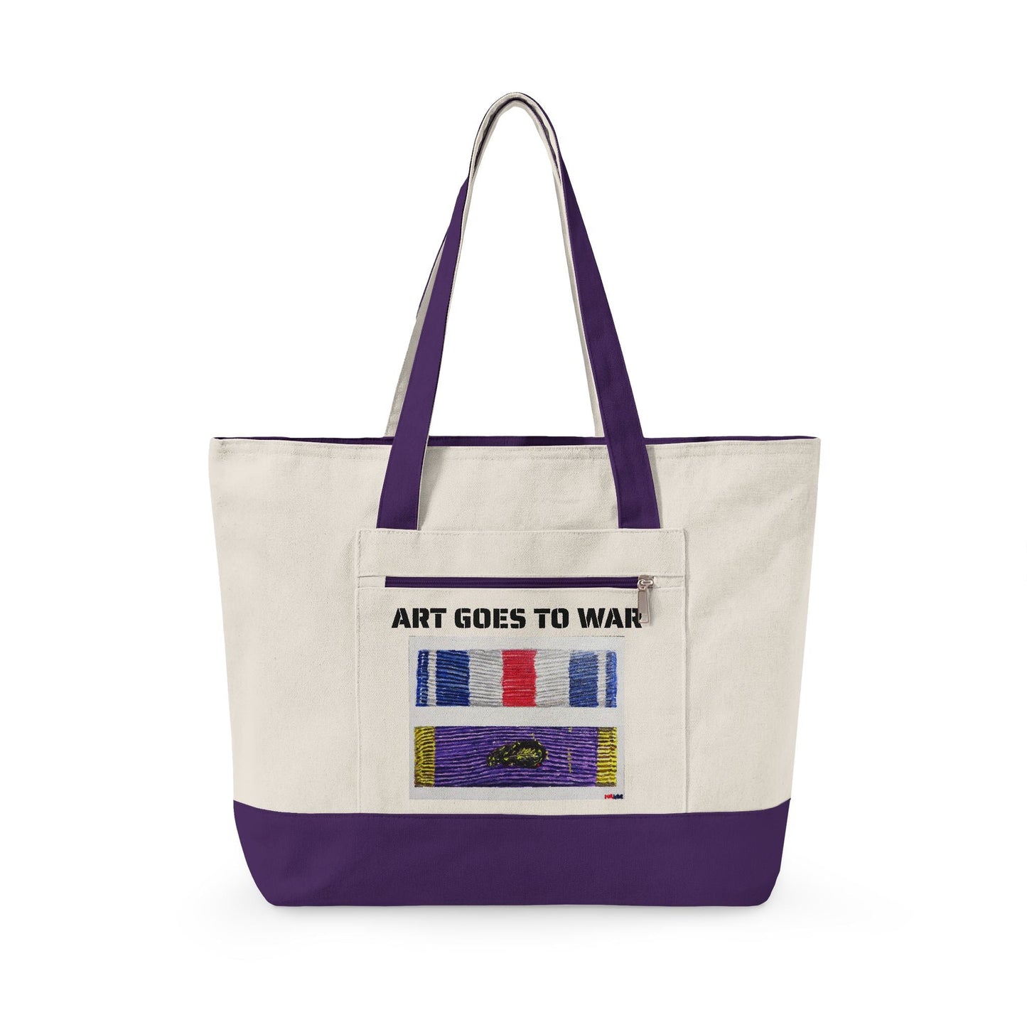 Canvas Tote — "Art Goes to War" Graphic Zippered Tote Bag - Art goes to War
