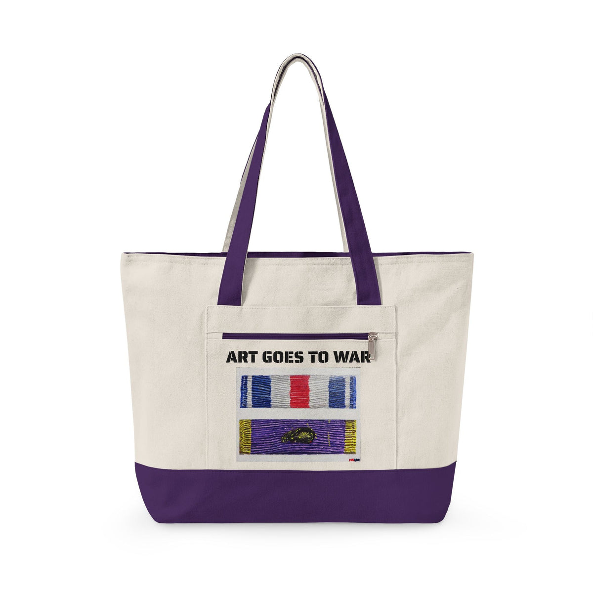 Canvas Tote — "Art Goes to War" Graphic Zippered Tote Bag - Art goes to War