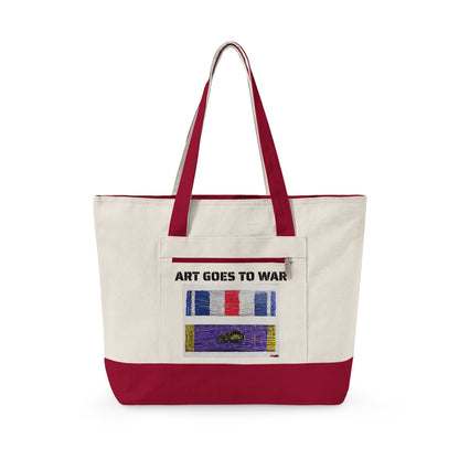 Canvas Tote — "Art Goes to War" Graphic Zippered Tote Bag - Art goes to War