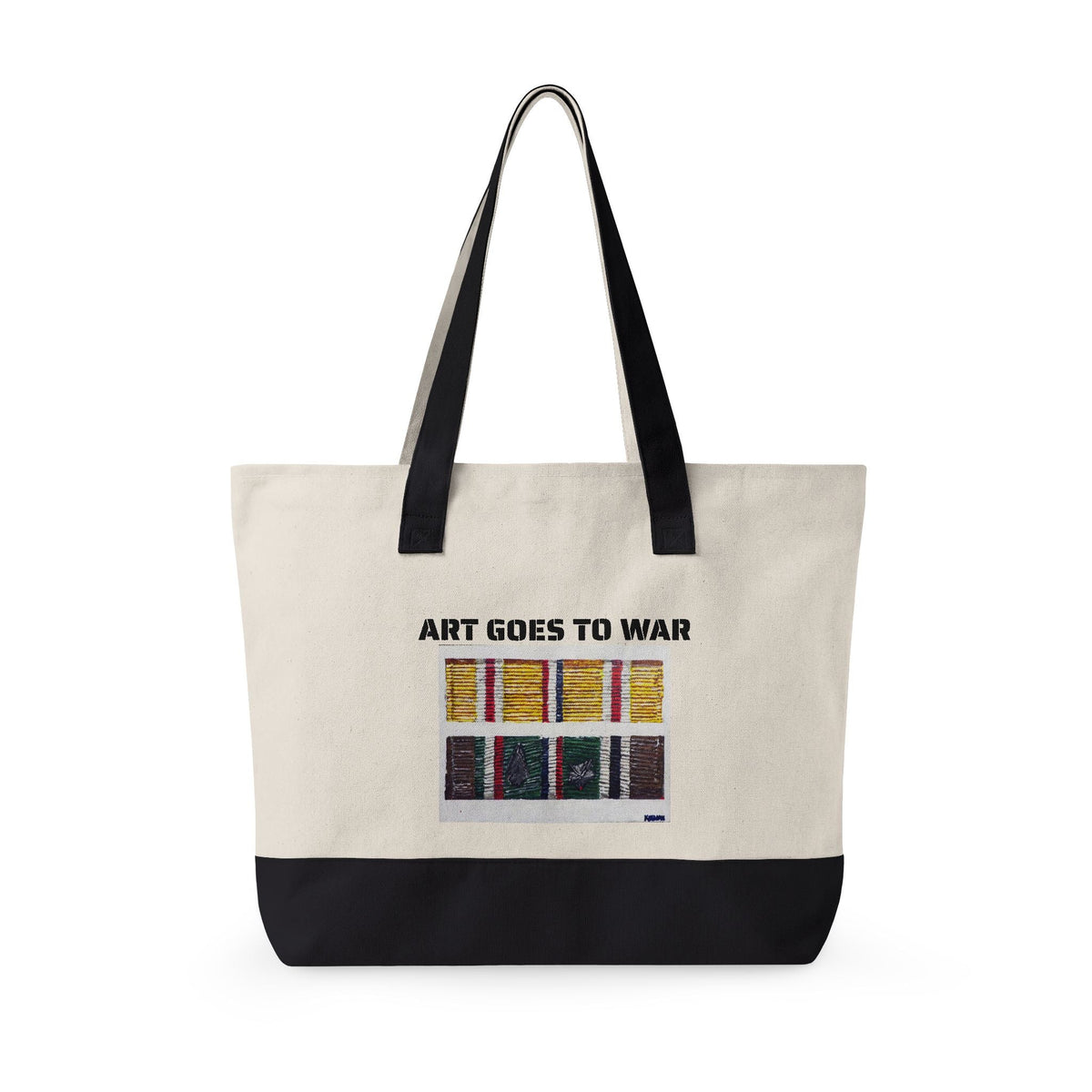 Canvas Tote — "Art Goes to War" Graphic Zippered Tote Bag — product photograph