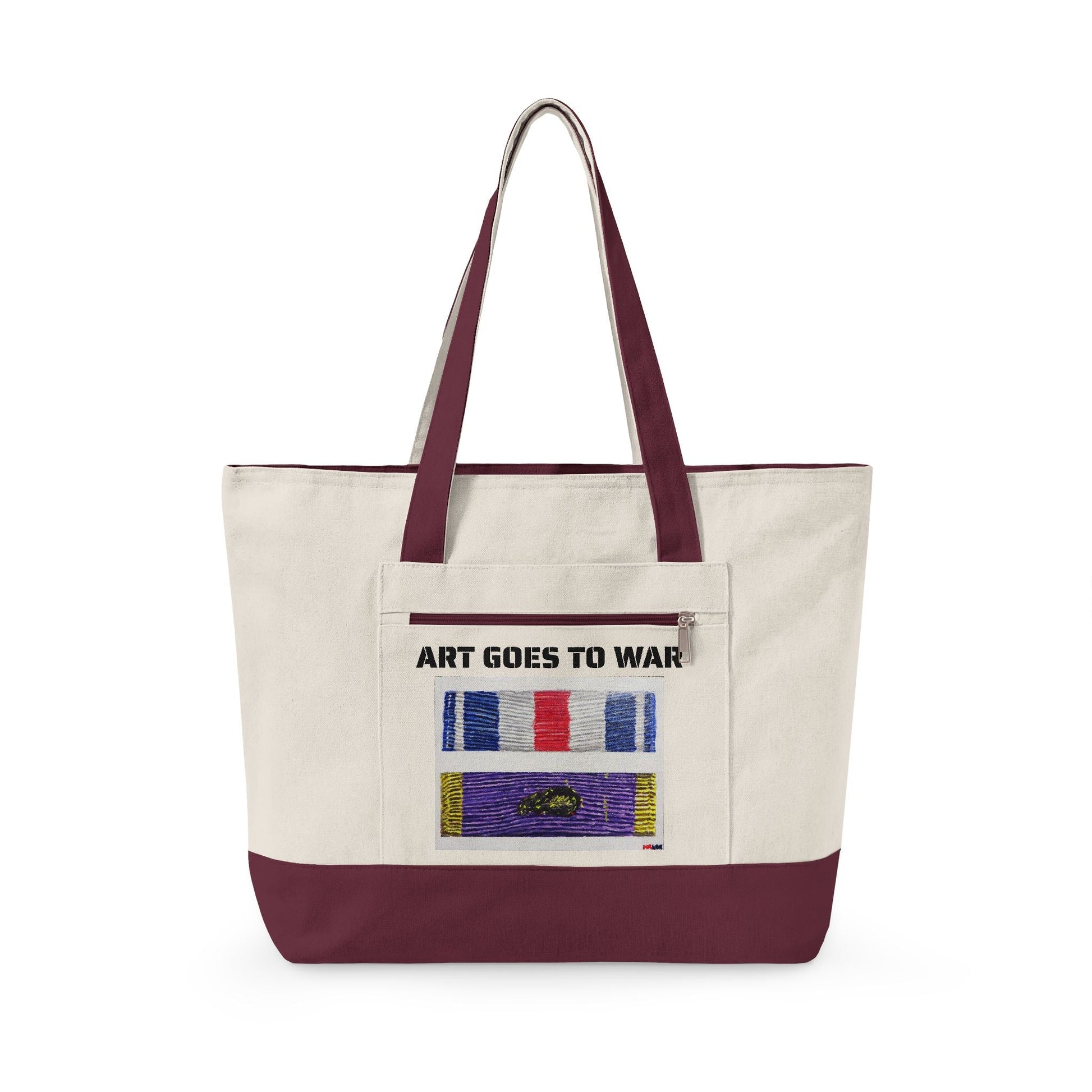 Canvas Tote — "Art Goes to War" Graphic Zippered Tote Bag - Art goes to War
