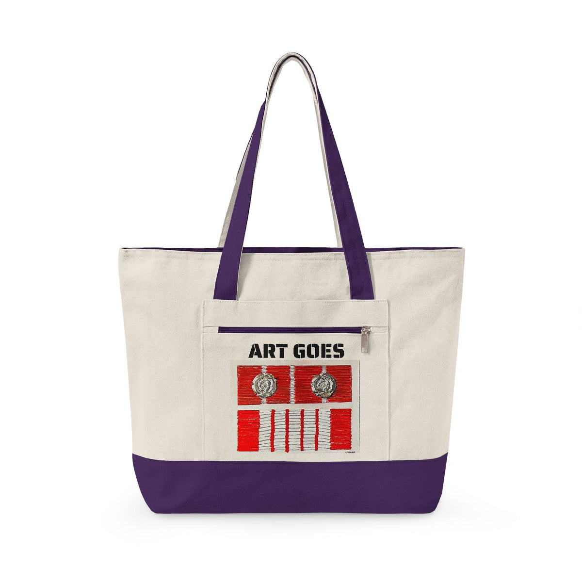 Canvas Tote — 'Art Goes to War' Graphic Zippered Tote Bag — product photograph