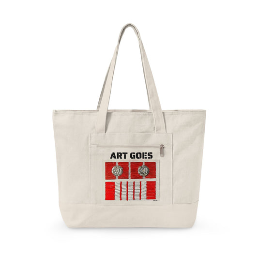 Canvas Tote — 'Art Goes to War' Graphic Zippered Tote Bag - Art goes to War