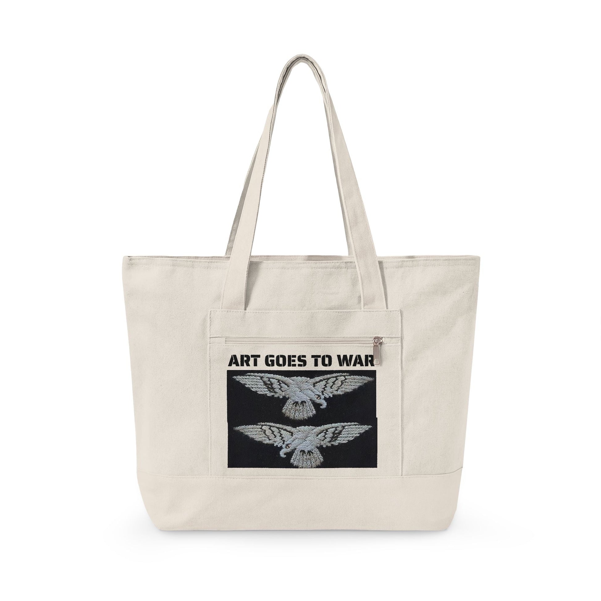 Canvas Tote Bag — "Art Goes to War" Graphic Zippered Tote - Art goes to War
