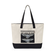 Canvas Tote Bag — "Art Goes to War" Graphic Zippered Tote — product photograph